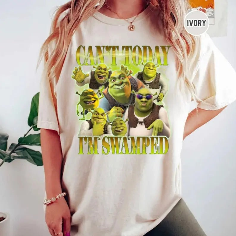 Can't Today I'm Swamped T-Shirt, Shrek Funny Trending T-Shirt, Fiona and Shrek T-Shirt, Funny Shrek Tee, Shrek Face Meme T-Shirt, Gifts graphic