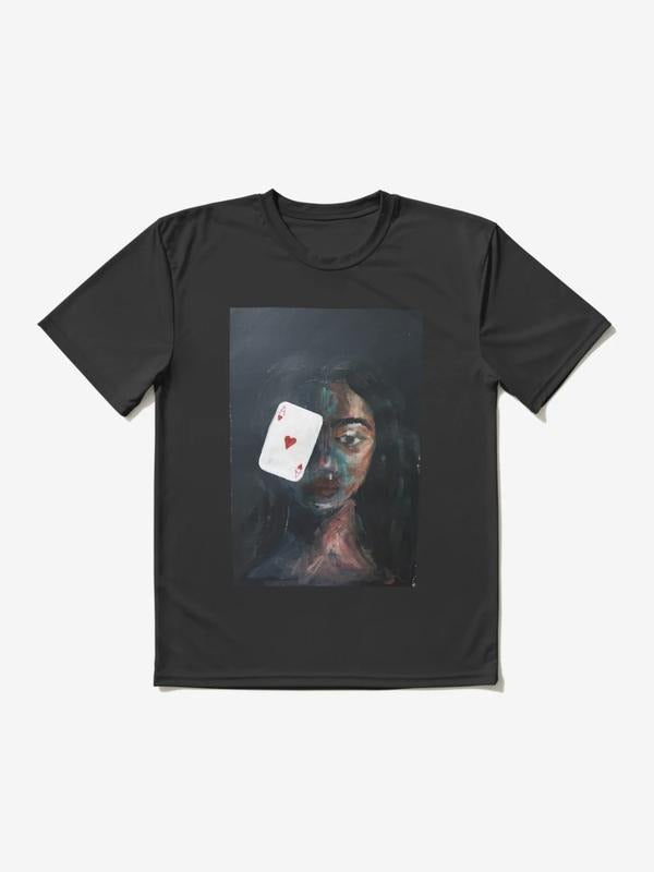 Cards heart T-Shirt, curly girl tee, portrait art shirt, woman graphic t-shirts, poker art t-shirts, Playing top