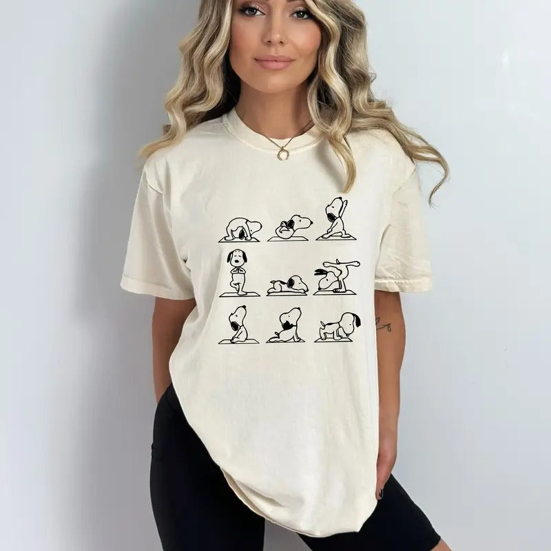 Cartoon Dog T-Shirt, Beagle Buddy Top, Yoga Dog Poses Shirt, Zen Dog Tee,Yoga Lover Gift,Animal Yoga Tee,Playful Pup Tee