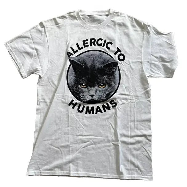 Cat Allergic To Humans T-Shirt, Unisex Graphic Tees Gothic Grunge Y2k Emo Scene Amity Affliction Style Clothes Men Women Streetwear