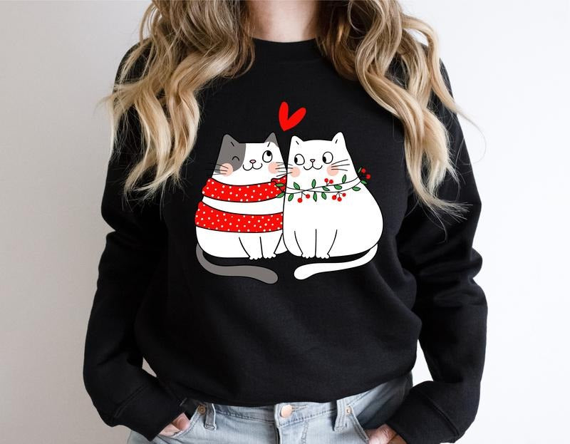 Cat Couple Sweatshirt, Valentines Day Cat Owner Hoodie, Cats Lover Gift Sweatshirt, Gift For Girlfriend, Cat Hearts Hoodie, Matching Couples Sweater, Meowy Valentine Sweatshirt. Casual Comfortable
