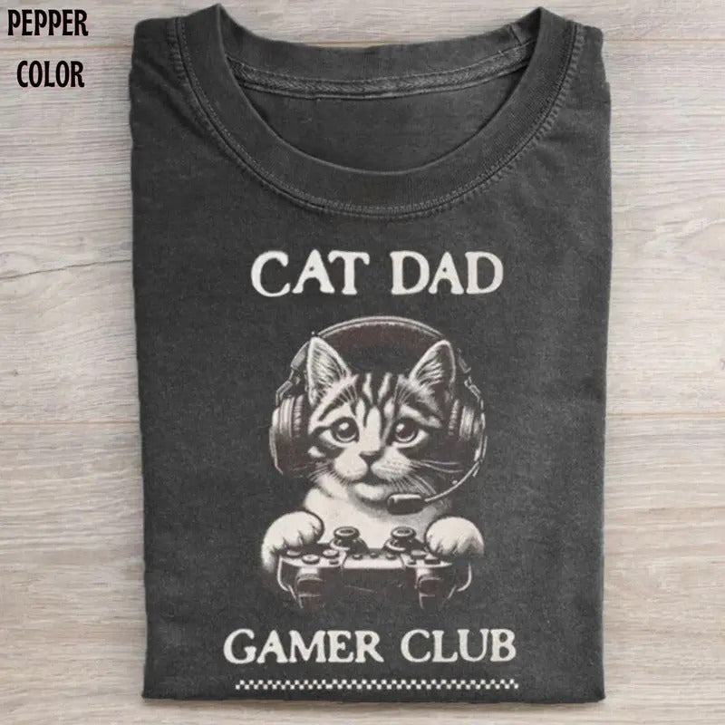 Cat Dad Gamer Club T-Shirt Funny Graphic t-shirt, Cat Lover tee, Fathers day gift for daddy humorous