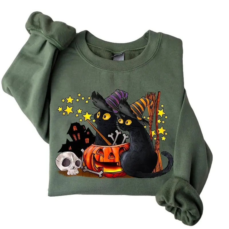 Cat Halloween Sweatshirt, Ghost Sat Shirt, Halloween Sweater, Halloween Cat T-shirt, Cat Lover Tee, Black Cat Shirt, Spooky Season