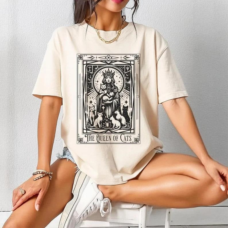 Cat Lover Tarot Shirt, Queen Of Cats Tarot Card Tee, Gift For Cat Mom, Witchy Cat Lady Shirt, Funny Cat Tarot Tee