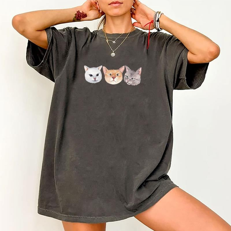 Cat Shirt, Cute Cat Graphic Tee Women, Kawaii Cat Shirt for women, Funny Cat Cotton Fabric Outfit, Kitten Comfort Shirt Casual Style, Gift For Animal Lover, Women's Tops, Womenswear, Comfy Fit Womenswear Chic Style