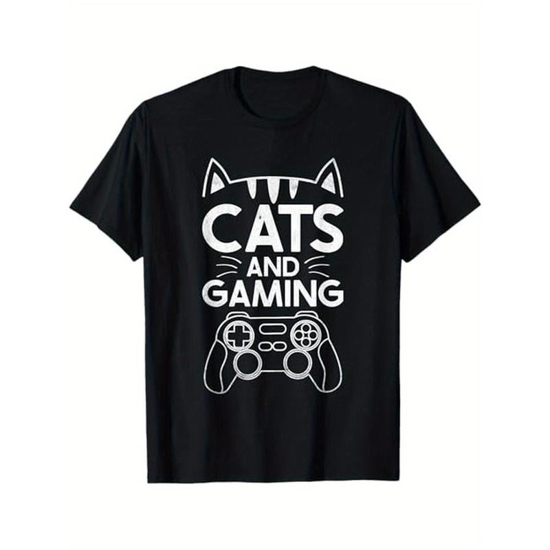 Cats And Gaming Funny Cat Lover Gaming Gift Gamer T-Shirt, 100% Cotton, Gifts for Men Dad Husband Grandpa, S-XXXL, Black made in usa