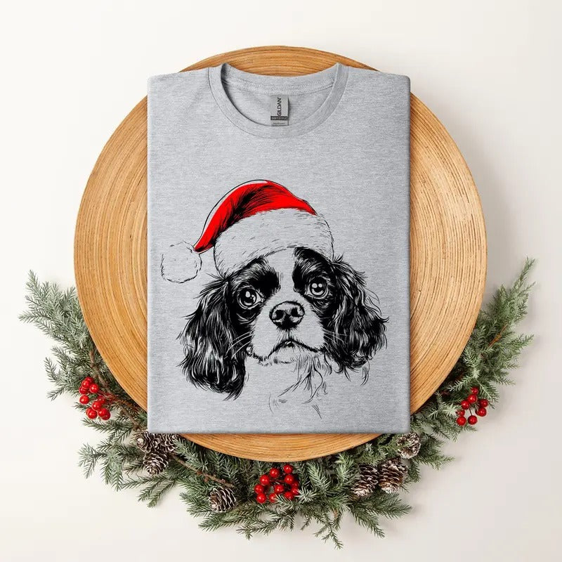 Cavalier King Charles, Santa, Dog, Christmas, Dog Lover, Pet T-Shirt, Soft Style Tee, Women's Graphic Tshirt
