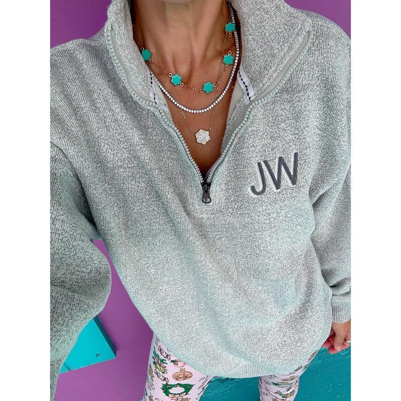 Charcoal Gray Embroidered Quarter Zip Pullover