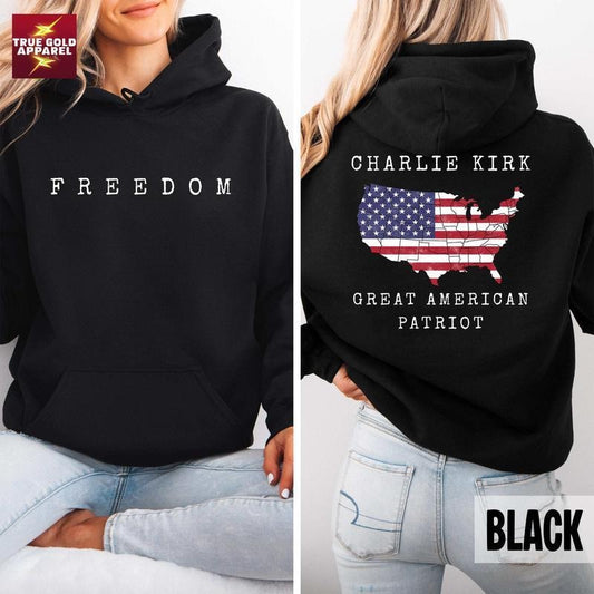 Charlie Kirk Great American Patriotic Memorial Hoodie, Charlie Kirk Shot Dead at Utah College Event Tee, Graphic Design Unisex Cotton T-shirt for Men for Women Menswear Womenswear