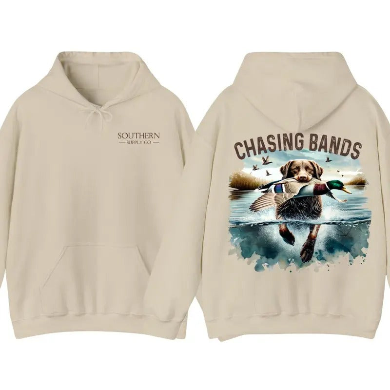 Chasing Bands Unisex T-shirt Sweatshirt Hoodie, Duck Hunt Shirt, Outdoors Dog Hunting, Classic Clothing, For Men, For Women