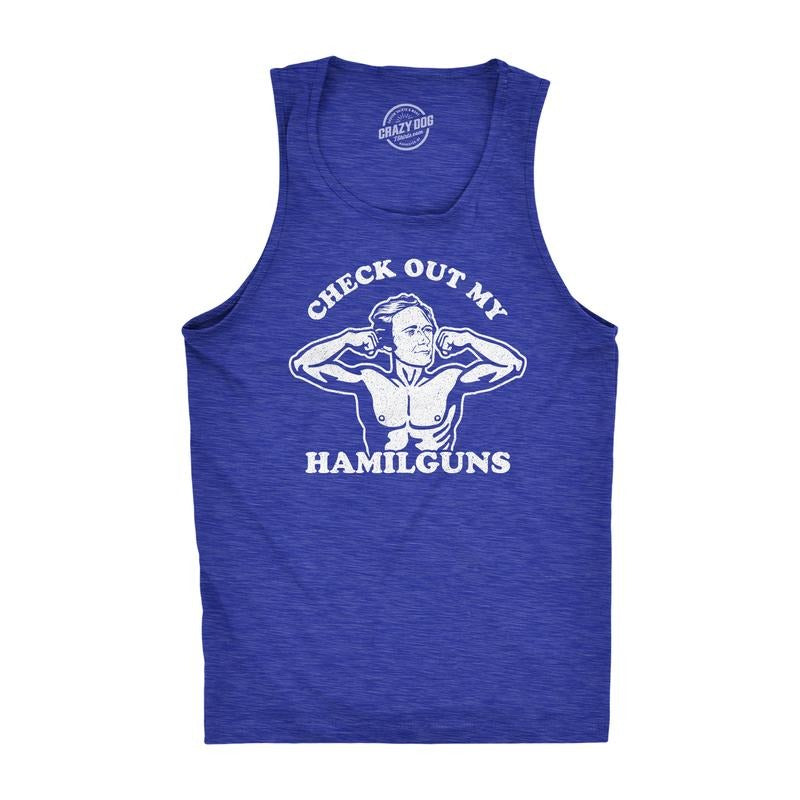 Check Out My Hamilguns Mens Fitness Tank Funny Alexander Hamilton 4th Of July Fitness Novelty Shirt Funny Workout Shirt for Men with Plus Sizes Patriotic Tank Top for Men Funny Fitness Sleeveless Tee Royal