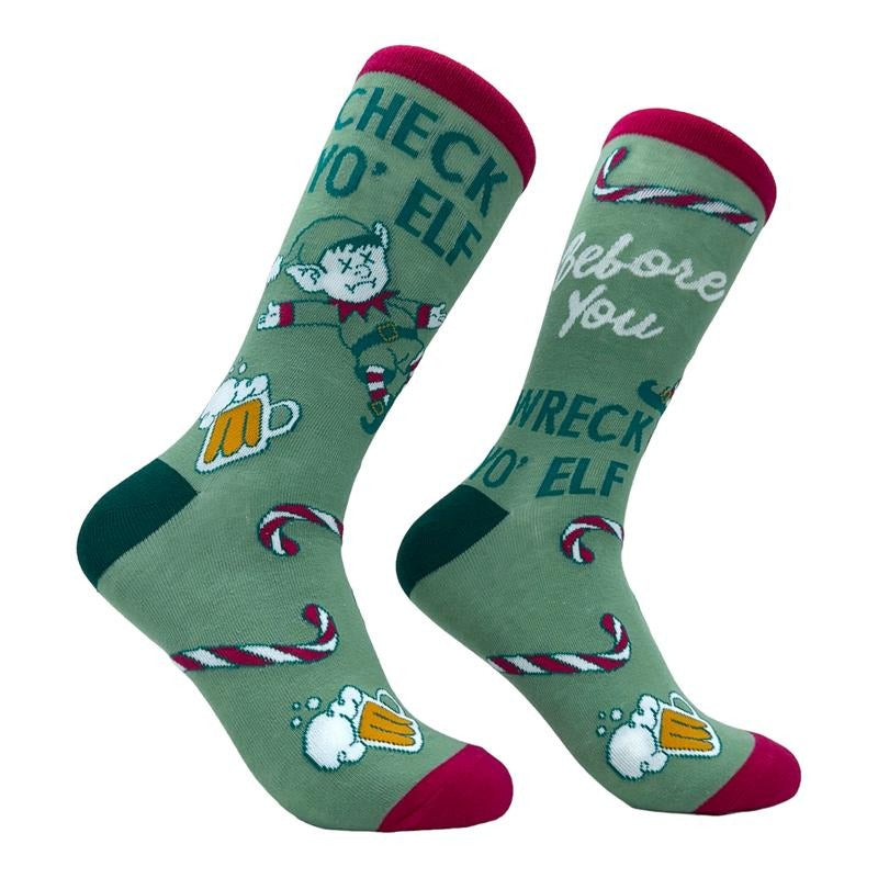 Check Yo Elf Before You Wreck Yo Elf Socks Funny Drinking Xmas Elves Joke Footwear Funny Socks