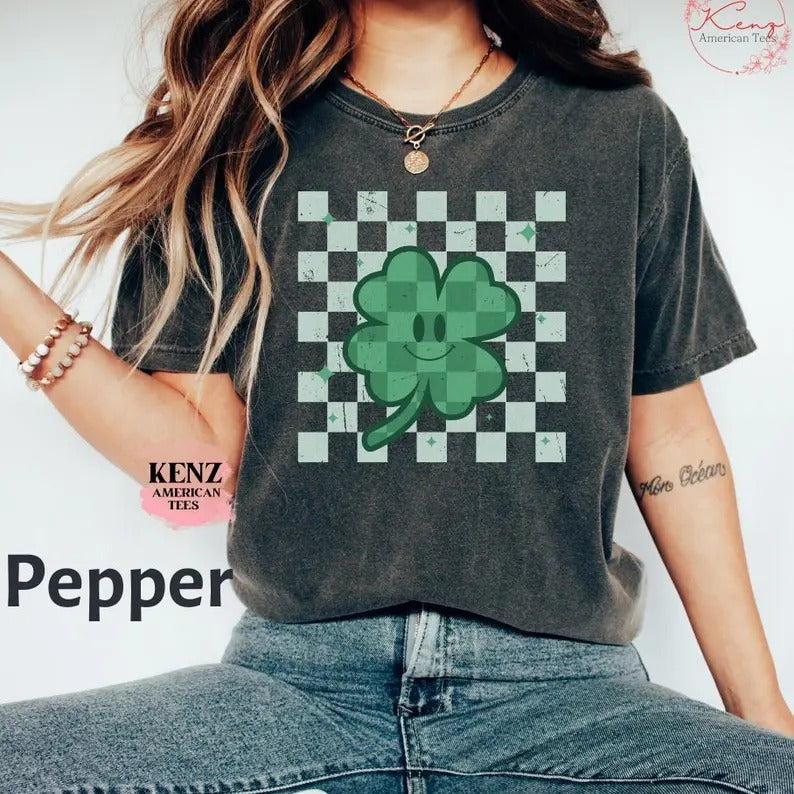 Checker Smiley St Patricks Shirt,st Patricks Day Shirt,shamrock Smiley Shirt,retro St Patricks Shirt,st Pattys Bestseller