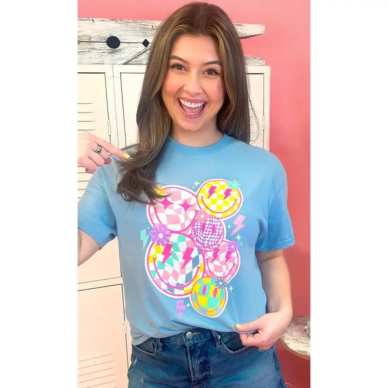 Checkerboard Smiley Face Adult Graphic Shirt