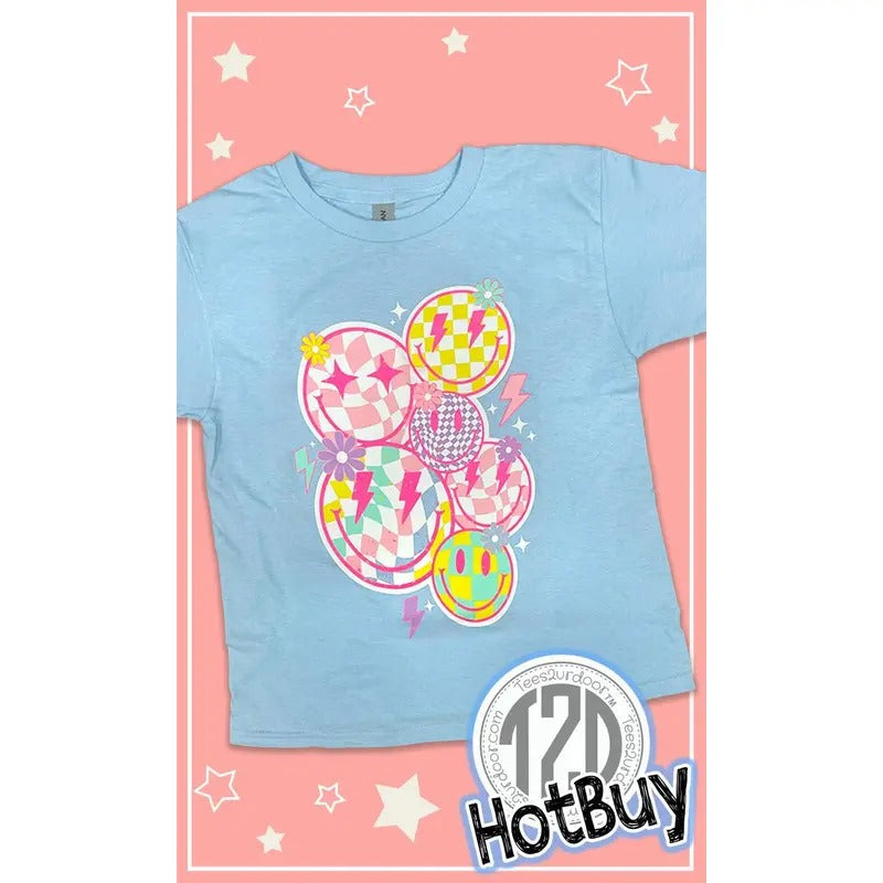 Checkerboard Smiley Face Youth Graphic Shirt