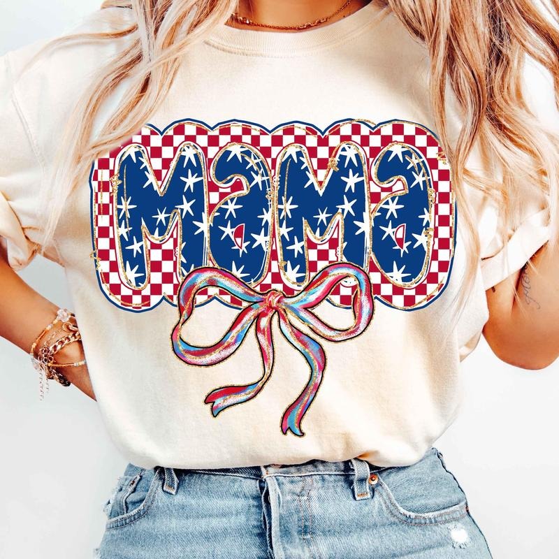 Checkered American Mama T-Shirt, 4th of July Mama Shirt, Fourth of July T-Shirt, Retro American Mama Shirt