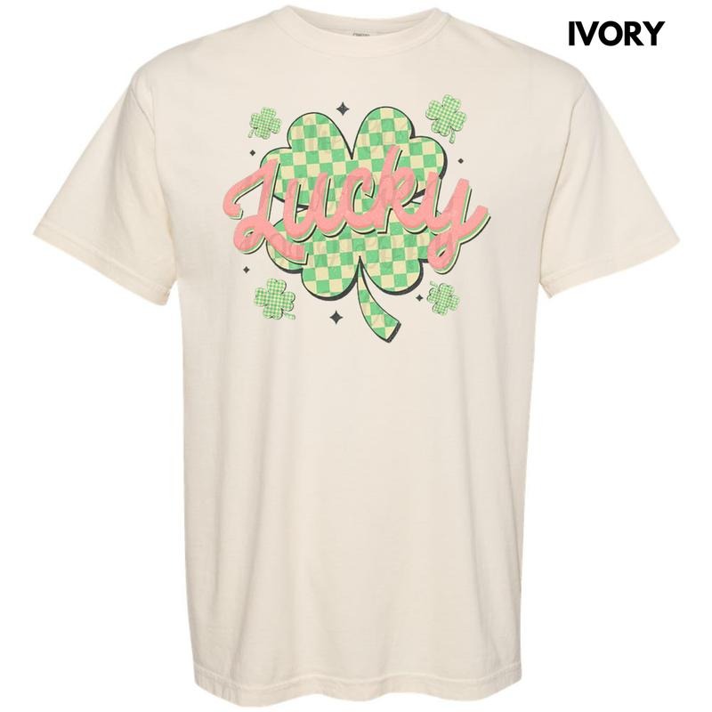Checkered Lucky Shamrock Comfort Colors T-Shirt
