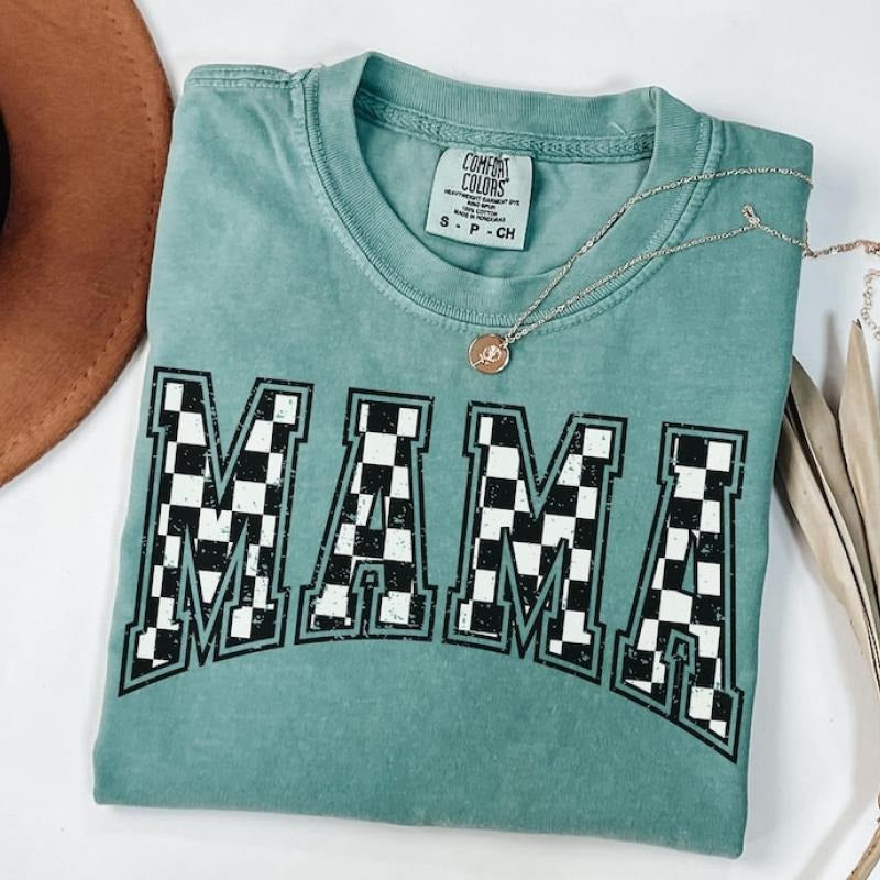 Checkered Mama Shirt Gift for Mom, Retro Mom Tee, Mother's Day Gift, Vintage Checkered Mama Tshirt, Varsity Mom Sweatshirt