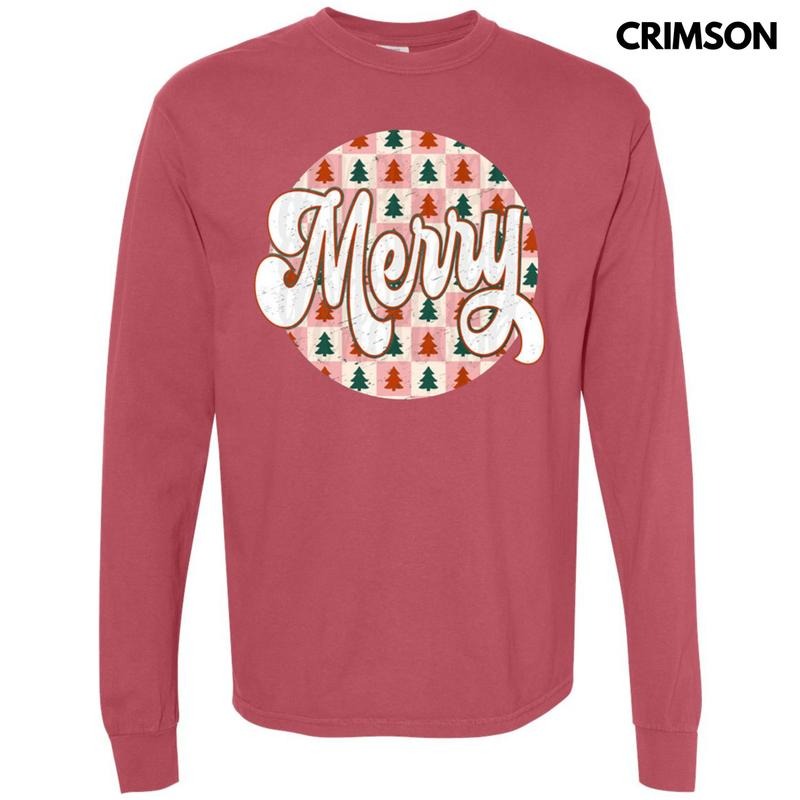 Checkered Merry Circle Long Sleeve Comfort Colors T-Shirt