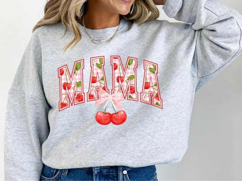 Cherry Bow Mom Shirt, Retro Mom Sweatshirt, Mom Bow Shirt, Cherry Bow Mom, Mother's Day Gift, Feminine Bow Mother's Day T-Shirts