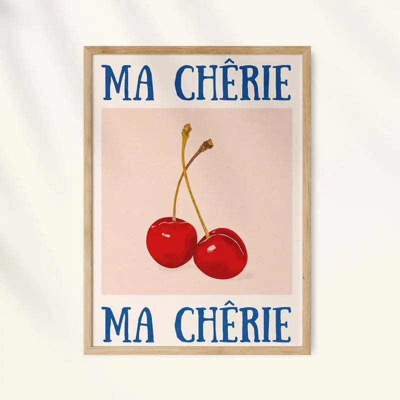 Cherry Poster, Retro Wall Art, 70s Psychedelic Print, Funky Wall Decor, Aesthetic Print, Ma Cherie, Poster Prints No Frame, Gifts For Girls Bedroom Wall Decor, Wall Decoration, Big Wall Art, Gifts For Birthday Christmas Xmas Artwork Landscape
