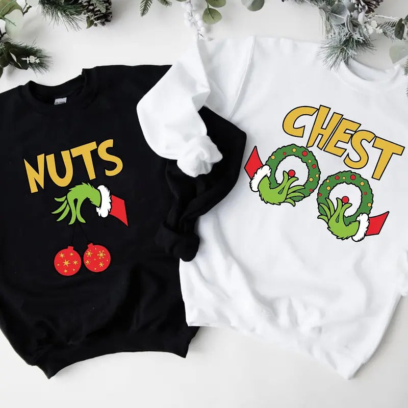 Chest Nuts Couples Matching Sweatshirts, Christmas Humor, Family Holiday Tee, Funny Saying, Couple Sweater, Christmas Party Tee