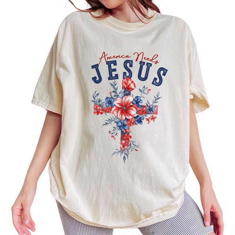 ChicCotton America Needs Jesus Comfort Colors Shirt, Christian America Coquette T-shirt, Christian 4th of July Graphic Tee, Independence Day Shirt