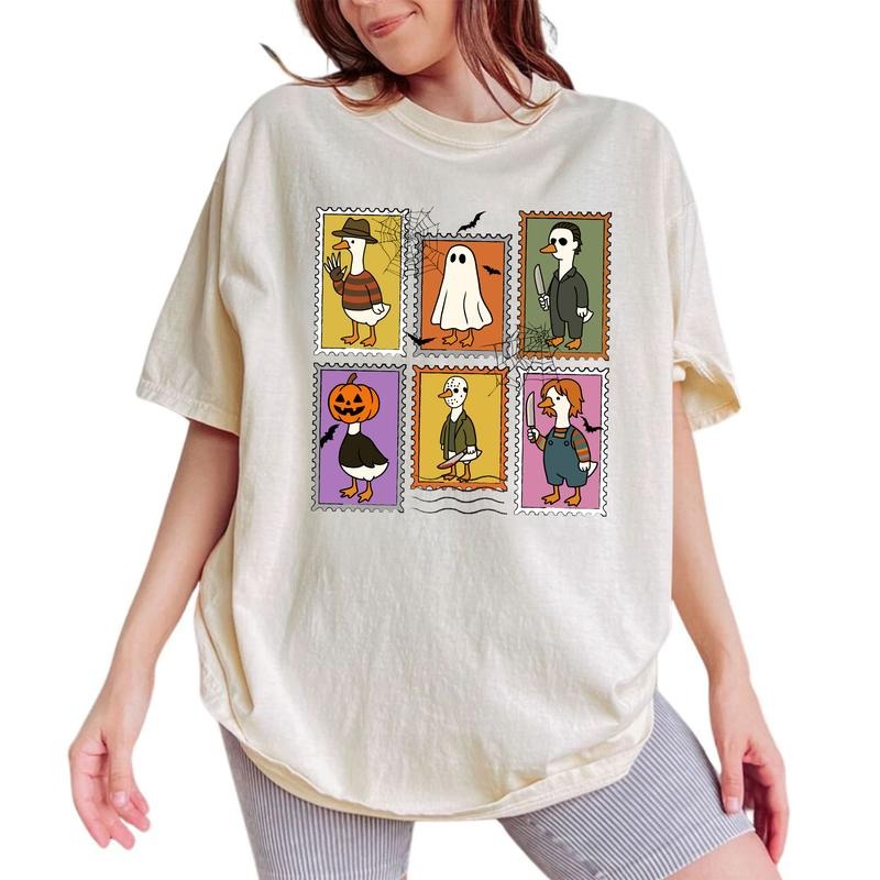 ChicCotton Horror Goose Stamps Comfort Colors Shirt, Halloween Goose T-shirt, Spooky Season Graphic Tee, Pumpkin Halloween Clothing
