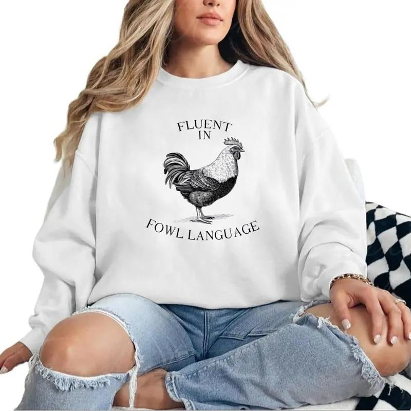 Chicken Fluent in Fowl language T-Shirt, Happy Easter Gifts, Retro Chicken Farmer Gift, Chicken Hoodie, Chicken Lover Funny Sweatshirt