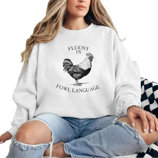 Chicken Fluent in Fowl language T-Shirt, Happy Easter Gifts, Retro Chicken Farmer Gift, Chicken Hoodie, Chicken Lover Funny Sweatshirt