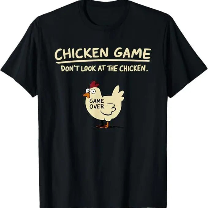 Chicken Game Don't Look At The Chicken Funny Chicken T-Shirt - Short Sleeve Crew Neck Tee with Playful Graphic Pattern for Casual Wear - Top, Menswear