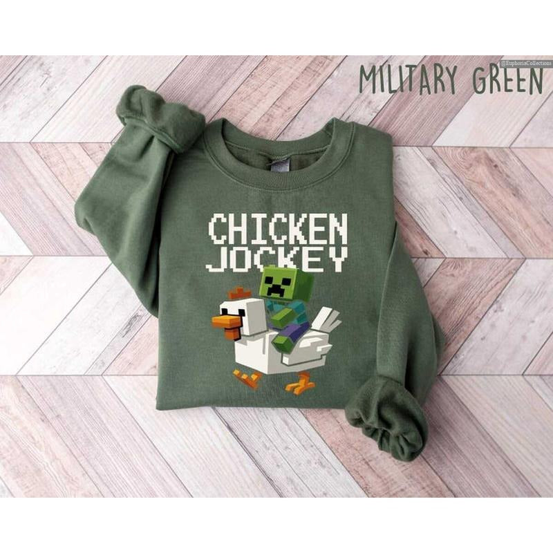 Chicken Jockey Shirt Sweater Hoodie, Hilarious Miiinecrrafft Cotton Gamer Gift, Cartoon Quirky Tee for Chicken Lovers , Global Trending Outfits