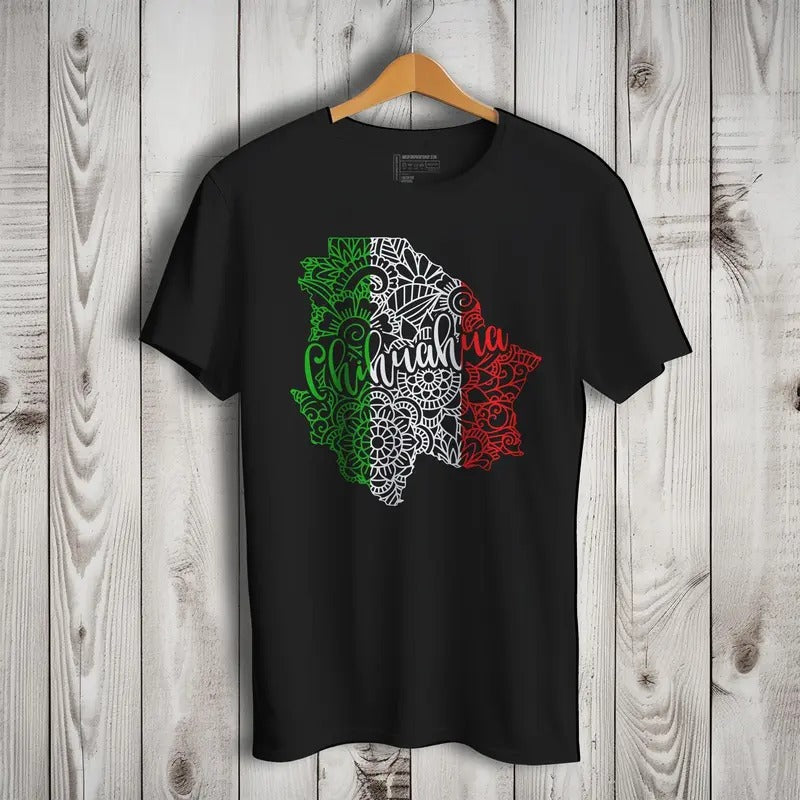 Chihuahua Mexico Patriotic Mexican Short Sleeve T-Shirt- Playera Patriota De Mexico Casual Crewneck