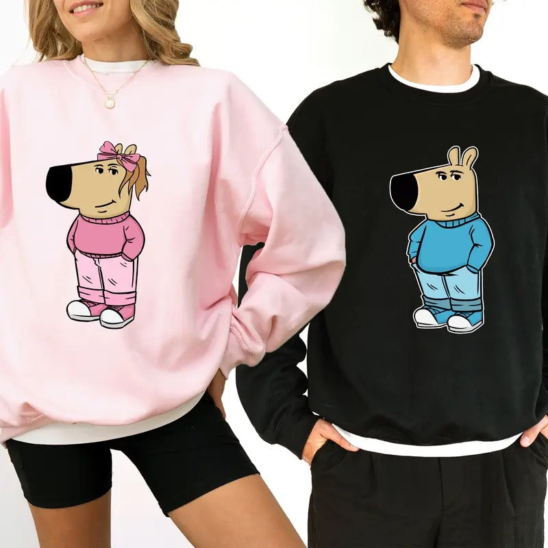 Chill Guys Couple Sweatshirt, Funny Meme Matching Graphic Crewneck, Dog Meme Matching Long Sleeves, Funny Gift For Him, Gift For Her, Anniversary Gift