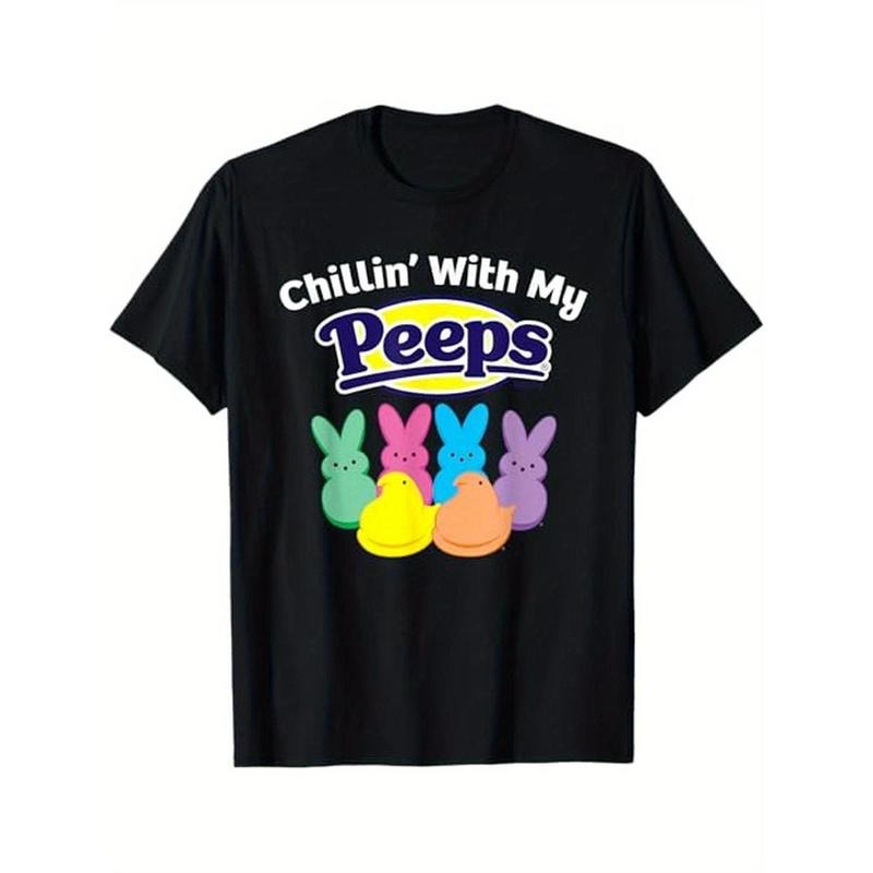 Chillin' with My Peeps Black Easter T-Shirt - Soft 100% Crew Neck, Short Sleeve, Fun Bunny Graphic, Perfect for Spring & Summer Gifts for Men, Women, Family & Friends made in usa