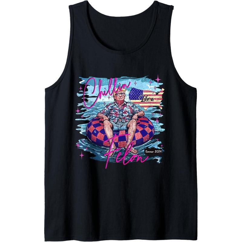Chillin Like A Felon Retro Pink Summer Funny Trump 2025 Tank Top made in usa
