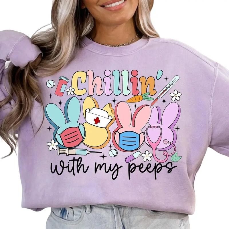 Chillin With My Peeps Nurse Easter, Easter Nurse Bunny, Doctor Easter, Easter Shirt, Cute Funny Easter Eggs, Nurse Crew, Gifts For Her Him, Easter Bunny Shirt, Easter Gifts Sweater, Long Sleeve Crewneck Shirt Fit Unisex