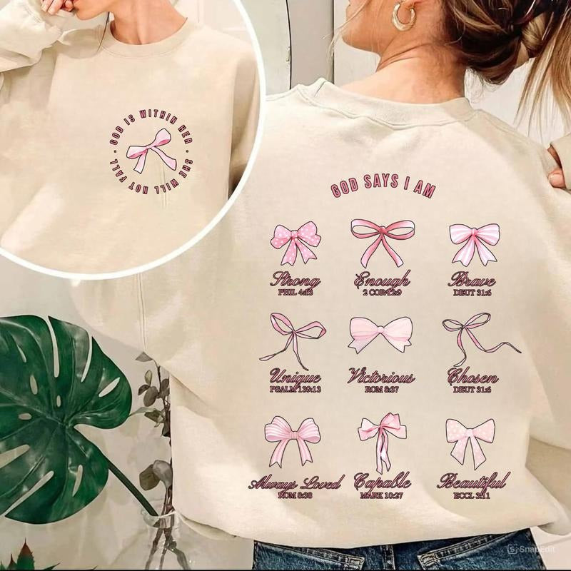 Christian Coquette Bows Sweatshirt, God Say I Am Shirt, Bible Verse Sweatshirt, Unisex Classic Cotton Tee, For Men, For Women