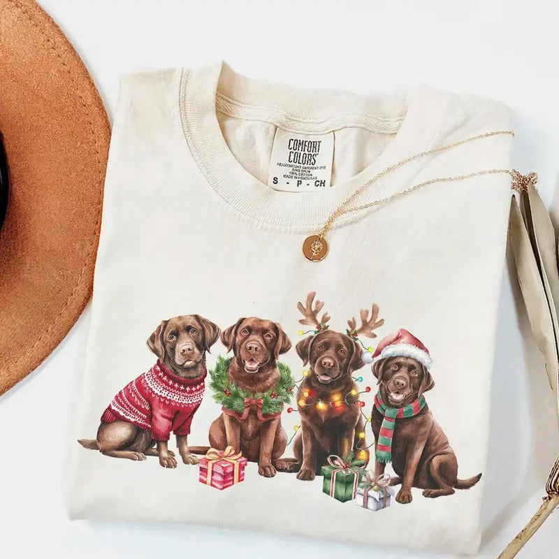 Christmas Brown Labrador Dog Comfort Colors Shirt, Xmas Chocolate Lab Shirt, Dog Mom tee, Dog Lover Gift, Funny Holiday Shirt, Cozy Crewneck