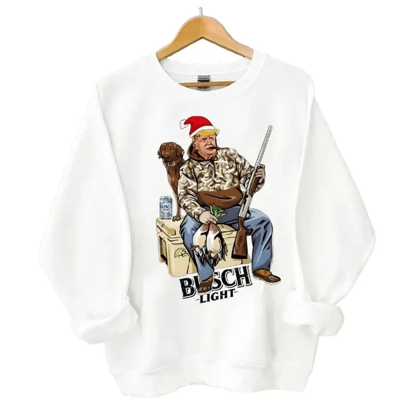 Christmas Busch Light Tr4mp Hunting Ducks Sweatshirt, Xmas Tr4mp Santa Claus Sweatshirt Classic Cotton
