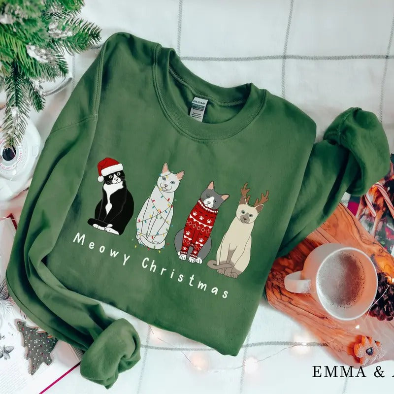 Christmas Cat Sweatshirt, Christmas Sweatshirt, Meowy Christmas Sweater, Cat Lover Gift, Cat Shirt, Cat Christmas, Christmas Crewneck