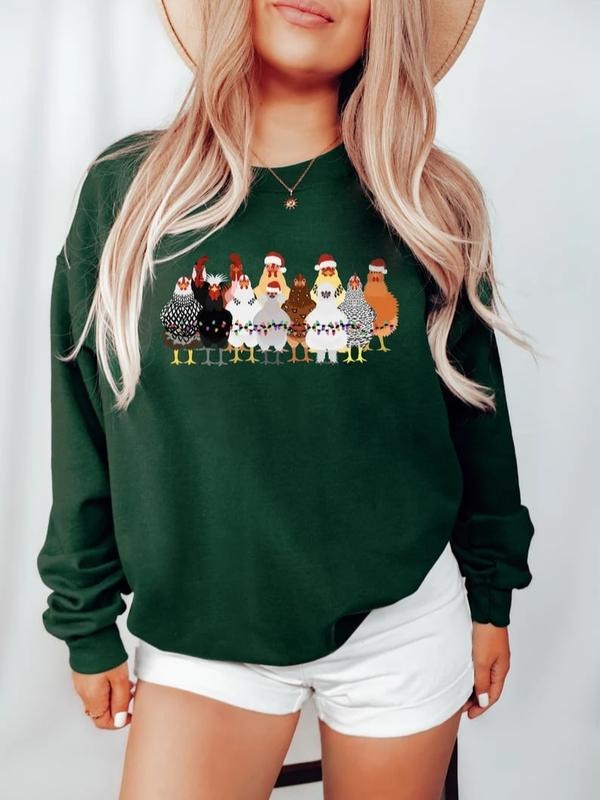 Christmas Chickens Sweatshirt, Cute Chicken Farm Animals Holiday Shirt Long Sleeve, Chicken Lover Gift, Funny Chicken Sweater, Chicken Momstyle{n002}2