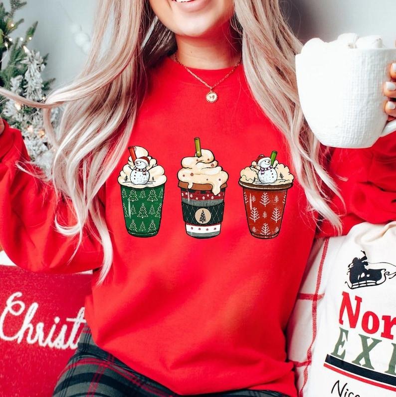 Christmas Coffee Sweatshirt, Christmas Sweatshirt, Christmas Shirt, Christmas Snowman Latte Coffee Lover, Coffee Lover Gift Worker Winter