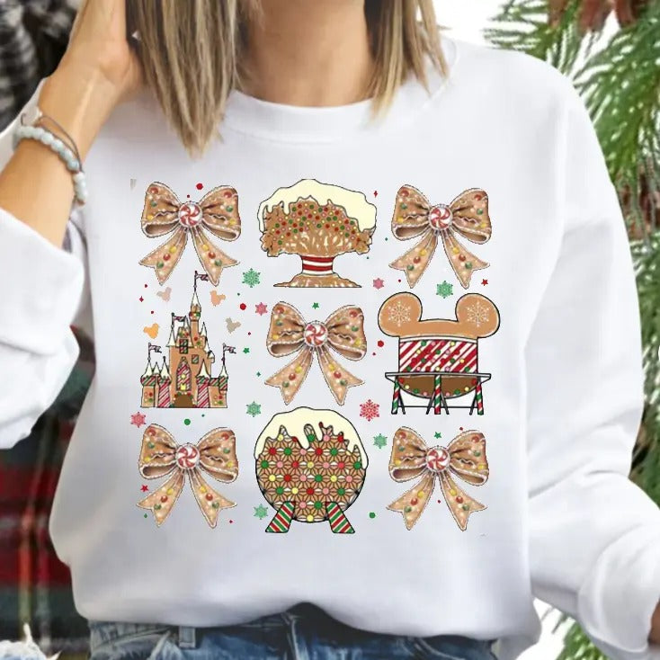 Christmas Coquette Bow Shirt, Aesthetic Christmas Lights Graphic Tee for Women, Unisex Size, Medium-heavy Fabric - Pullover