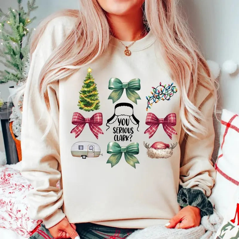 Christmas Coquette Sweatshirt, You Serious Clark Funny Xmas T-Shirt, Christmas Bow Coquette Sweater, Christmas Gift Ideas