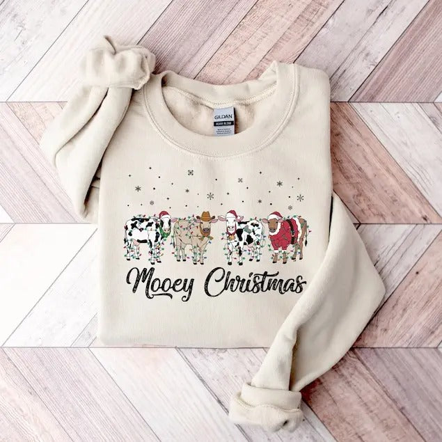 Christmas Cow Sweatshirt, Cow Lover Gift, Funny Christmas Shirt, Holiday Sweater, Farm Christmas Shirt, Womens Cow Shirt, Christmas T-shirt, sweater and Hoodie
