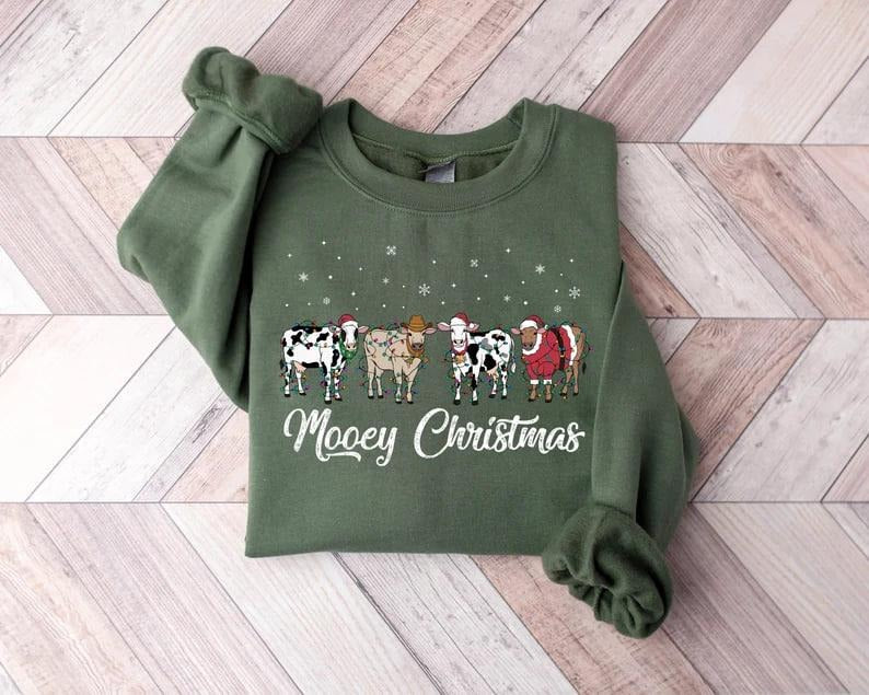 Christmas Cow Sweatshirt, Cow Lover Gift, Funny Christmas Shirt, Holiday Sweater, Farm Christmas Shirt, Womens Cow Shirt, Christmas Crewneck