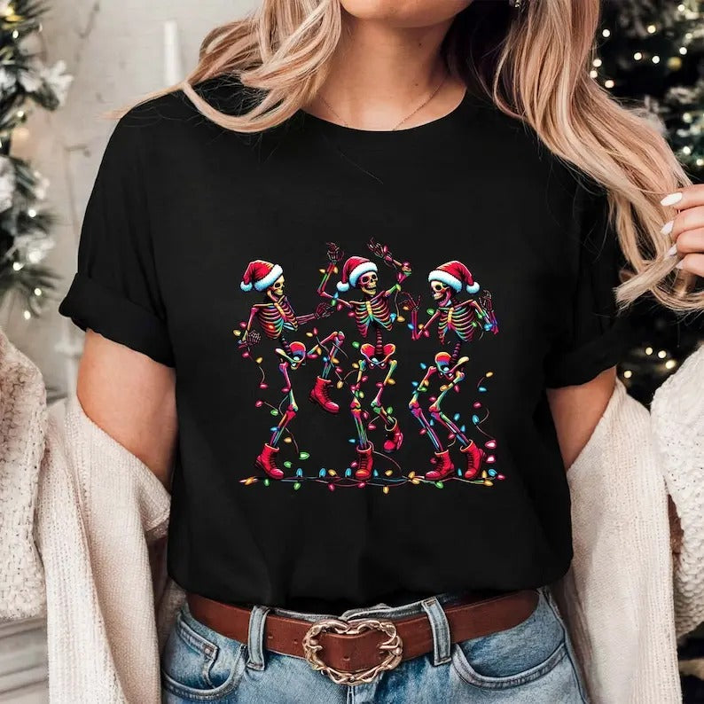 Christmas Dancing Skeleton T-shirt, Skeleton Christmas Tshirt, Christmas Character shirt, Christmas Lights T-shirt, Merry Christmas 2024 T-shirt,Vintage Unisex T-Shirt, Casual