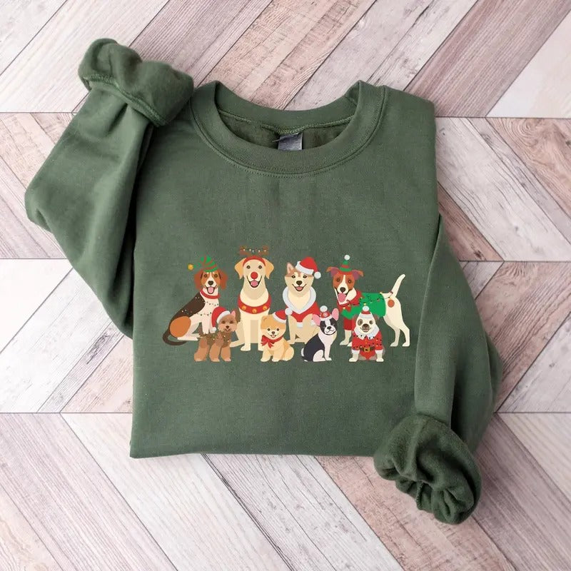 Christmas Dogs Sweatshirt, Dog Mom Sweater Shirt, Gift for Dog Person, Retro Vintage Holiday Shirt, Dog Lover Owner Mama Dad Gifts