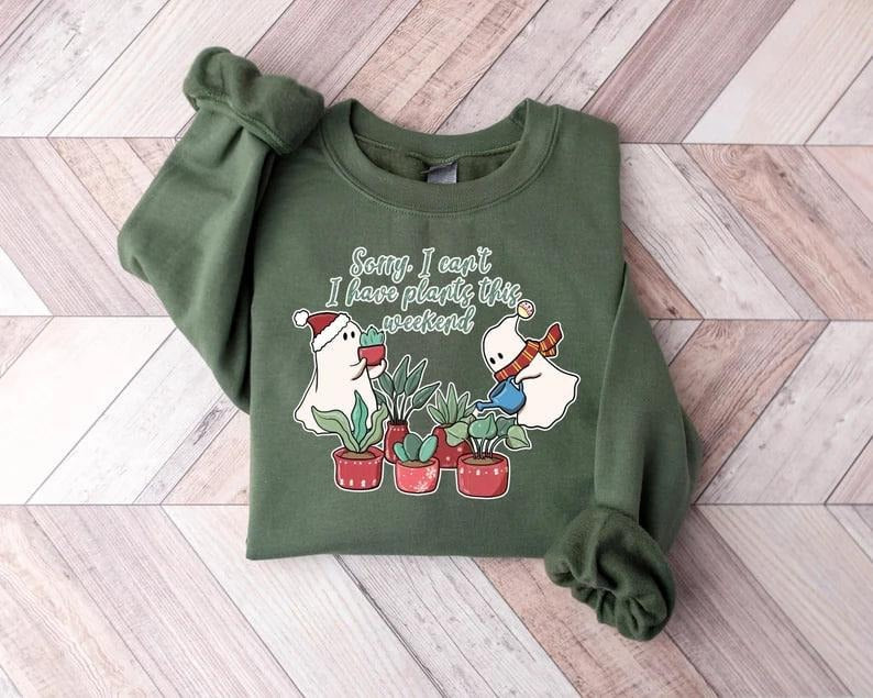 Christmas Ghost Plant Lady Sweatshirt, Ghost And Plant lover Shirt, Plant Lover Shirt, Christmas Plant Ghost Shirt, Christmas Ghost shirt